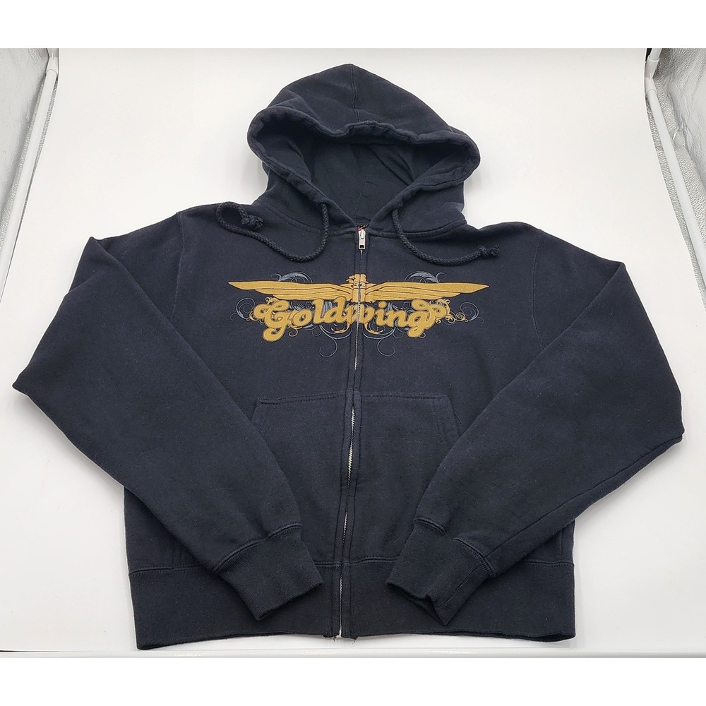 Honda Goldwing Hoodie Womens Small Black Zip Up Graphic Motorcycle EXC Vintage